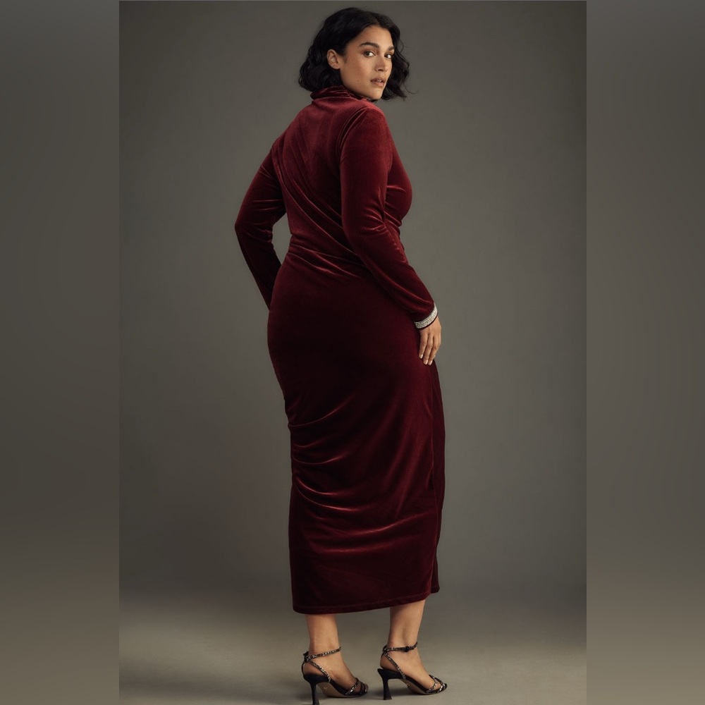 ✨ Anthropologie Maya Ruched Cowl-Neck Dress: Velvet Long-Sleeve Edition Sz 2X - Picture 2 of 10
